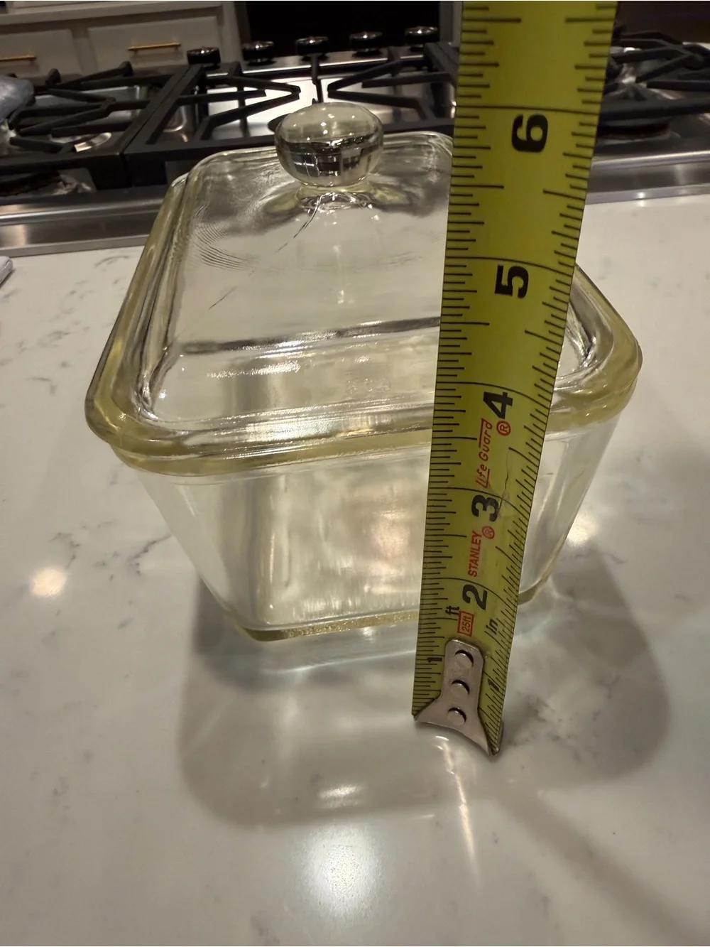 Vintage Glasbake 805 Clear Glass Refrigerator Dish w Lid 1.5 Qt 1940s